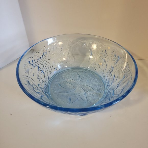 Vintage KIG Indonesia Light Blue Pressed Glass 8 5/8" Fruit Serving Bowl - Picture 1 of 4